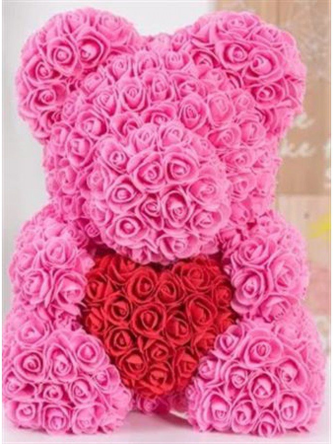 pink rose bear with heart