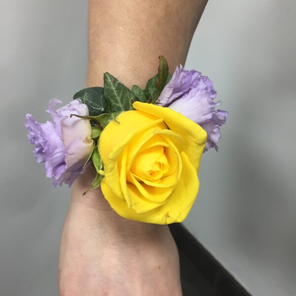 Rose and lisianthus Wrist Corsage.